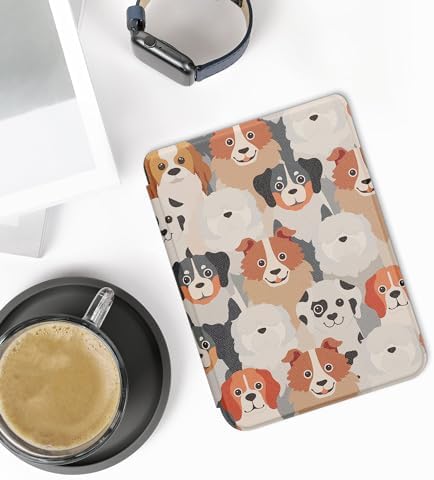 kwmobile Case Compatible with Kobo Clara 2E / Tolino Shine 4 Case - eReader Cover - Dogs White/Light Brown/Grey - 1