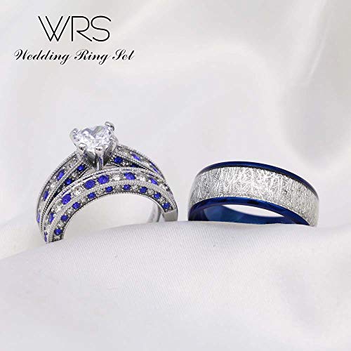 Two Rings His Hers Wedding Ring Sets Couples Matching Rings Women's 2Pc White Gold Filled Heart Cz Wedding Engagement Ring Bridal Sets Men's Stainless Steel Wedding Band #TOP5