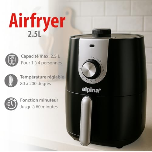 alpina Airfryer Friteuse à air chaud 1 4 personnes Friteuse à air avec minuterie Température réglable de 80 à 200 degrés avec fonction minuterie Four à air chaud - vue 4