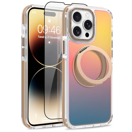 Image of Magnetic for iPhone 14 Pro Max Case with 360 Stand [Compatible with Magsafe] [Fluorescent Design] [1 Screen Protector] Slim Translucent Matte Case for iPhone 14 Pro Max 6.7 inch, Desert