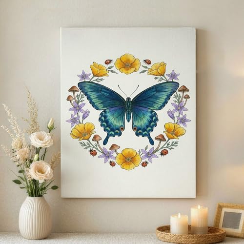 Toile papillon pour salon et chambre déco bohème jaune