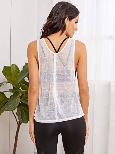 SweatyRocks Women's Sleeveless Scoop Neck Shirt Contract Mesh Racerback Tank Top2