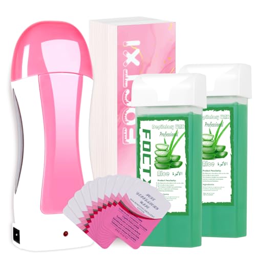 Image of Roll On Wax kit, Wax Roller Kit for Hair Removal, Waxing Kit for Women All Skin Types with Wax Warmer, 2 Aloe Vera Wax Cartridge, 100 Non-Woven Wax Strips & 10 Wipes