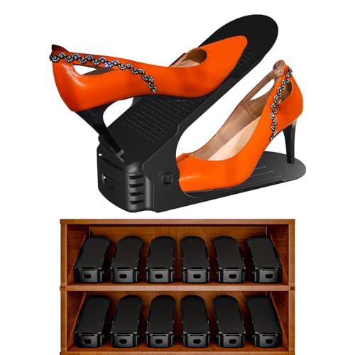 Yashong 12 Pack Adjustable 50% Space-saving Shoe Slots Organizer, Black