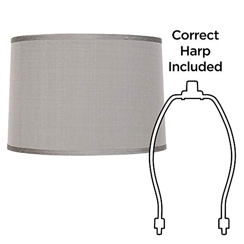 Platinum Gray Dupioni Medium Lamp Shade 15" Top X 16" Bottom X 11" High (Spider) Replacement With Harp And Finial - Springcrest #TOP5