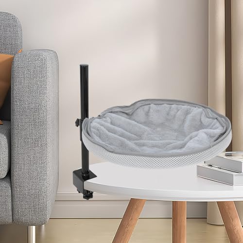 Lit pour chat de bureau rotatif gris en maille respirante