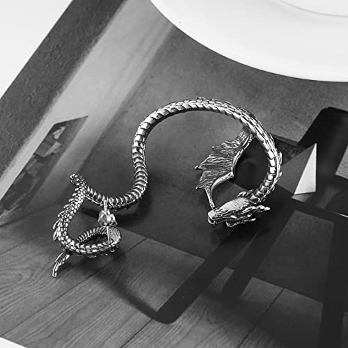 HZMAN Stainless Steel Dragon Earrings Retro Punk Gothic Dragon Cuff Earring Wrap Clip on Earring for Men Gift4
