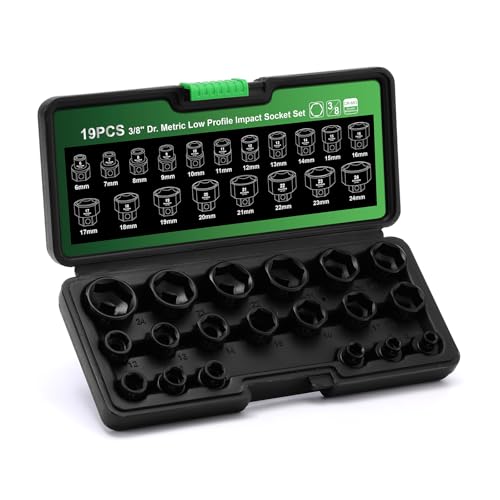 Image of TecoTek 19PCS 3 /8-Inch Drive Metric Low Profile Impact Socket Set, Stubby Socket Set, 6mm-24mm, No Skips Sizes, 6 Point, Cr-Mo, Shorter Socket for Tight Areas