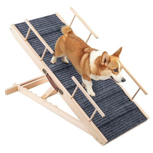 Trintion Adjustable Wooden Dog Ramp Height Adjustable 30-60 Cm Non-Slip Carpet & Foldable Design For Cars Beds Sofas Supports 100kg Dog Ramp Foldable Height Adjustable Pet Stairs Non-Slip Ramp