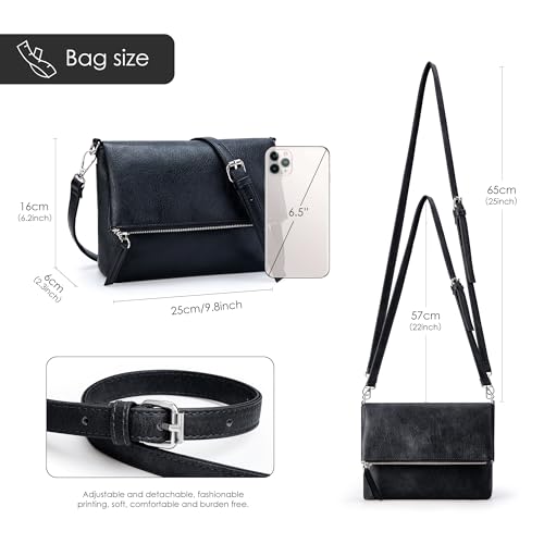 Image of KALIDI Vintage Vegan Leather Crossbody Bag PU Shoulder Bag Handbag Multiple Pockets Adjustable Removable Strap Women
