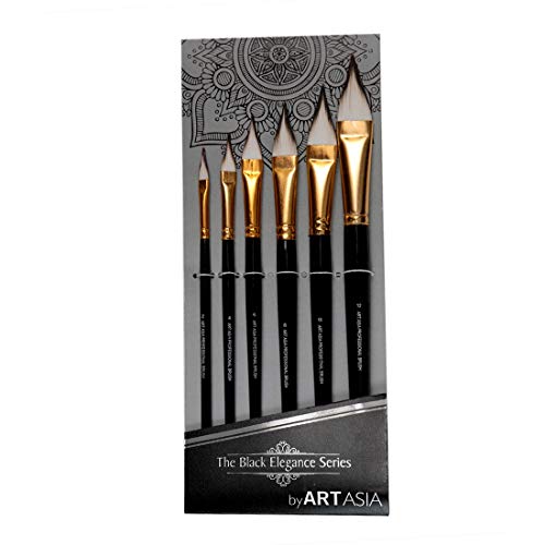 Image of Art Asia Cat's Tongue 6 pc Synthetic White Hair Brushes Set for Acrylic, Watercolor and Gouache Painting(Wood)