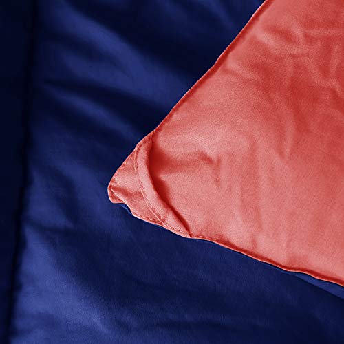 Kasentex All Season Down Alternative Quilted Comforter Set - Reversible Duvet Insert - Machine Washable (Navy/Coral, Queen Set) #TOP5