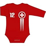 Shirtgeil Süsser Baby Fanartikel Schweiz Trikot Fanshirt WM 2022 Baby Langarm Body 0-3 Monate Rot