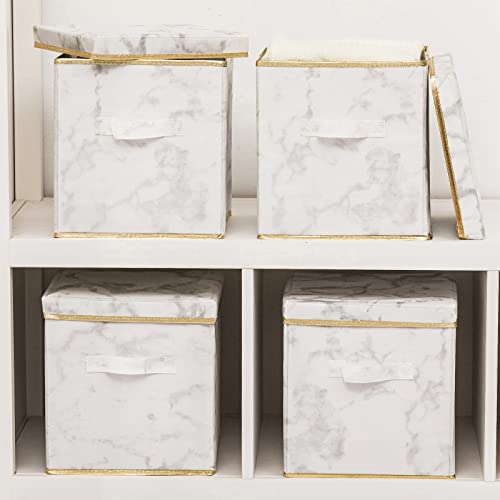 Damahome Storage Bins Cubes With Lids - 11Inch Foldable Storage Cubes, Fabric Dual Handles Storage Box, Closet Organizer Shelf Baskets, Nursery Bins For Home&Office 4-Pack (Marble) #TOP4