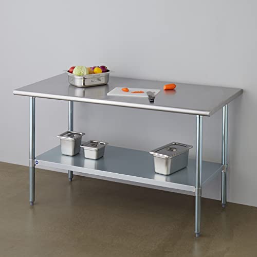 Image of ROCKPOINT Stainless Steel Table for Prep & Work 30x60 Inches, NSF Metal Commercial Kitchen Heavy Duty Table with Adjustable Under Shelf and Table Foot for Restaurant, Home and Hotel
