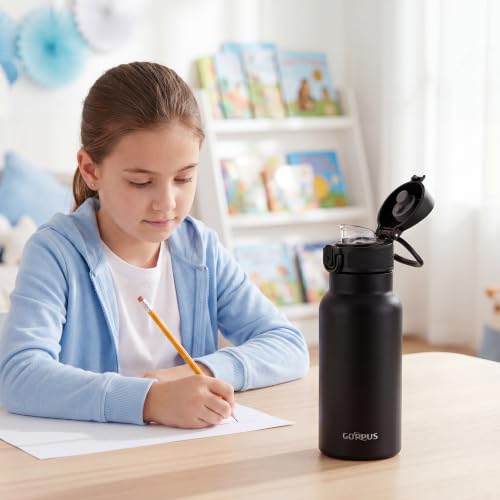 Image of GOPPUS 17oz Insulated Water Bottle with Leak-Proof Flip Lid & Carry Handle,Double-Wall Stainless Steel Bottle for School,Outdoor,and the Gym（Black）
