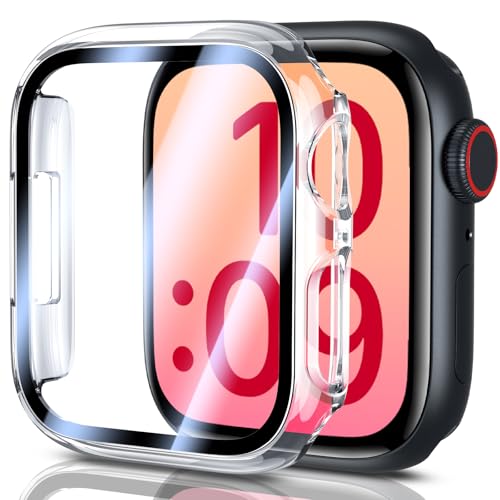 UM UNIQUEME per Apple Watch S7/S8/S9 45 mm Custodia protettiva, PC duro ultra sottile Custodia in vetro Protezione dello schermo a tutto tondo per iWatch S7/S8/S9 45 mm Custodia, Trasparente-2 pezzi