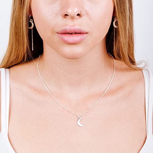 Sterling Silver Moon Necklace for Women - Crescent Pendnat on a Minimal Satellite Chain - Length 16" + 2" Extender (sterling silver)4