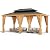 Litake 12x20ft Hardtop Gazebo Double Roof with Nettings and Curtains, Wood Grain Heavy Duty Galvanized Steel Outdoor Combined of Vertical Stripes Roof for Garden, Patio, Lawns, Parties, Brown