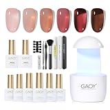 GAOY Gel Nail Polish Kit with UV Light for Beginners, 6 Colors Sheer Nude Red Pink Brown, Gel Polish Kit with Top and Base Coat for Salon and Nail Art DIY at Home, Rose Garden