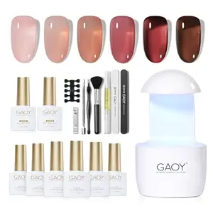GAOY Gel Nail Polish Kit with UV Light for Beginners, 6 Colors Sheer Nude Red Pink Brown, Gel Polish Kit with Top and Base Coat for Salon and Nail Art DIY at Home, Rose Garden
