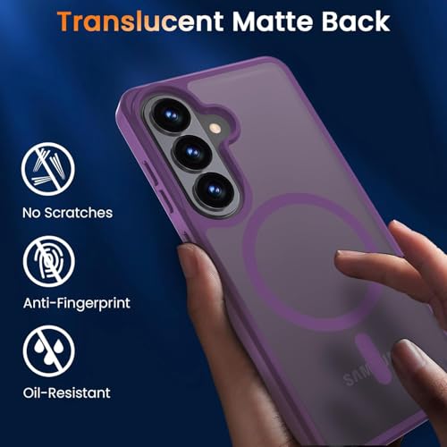 Image of Elzzi Magnetic Magsafe Case for Samsung Galaxy S26 5G Cover, Compatible with MagSafe Translucent Matte Hard PC + TPU Hybrid Back Cover, Slim Shock-Resistant Protective Case (Deep Purple)
