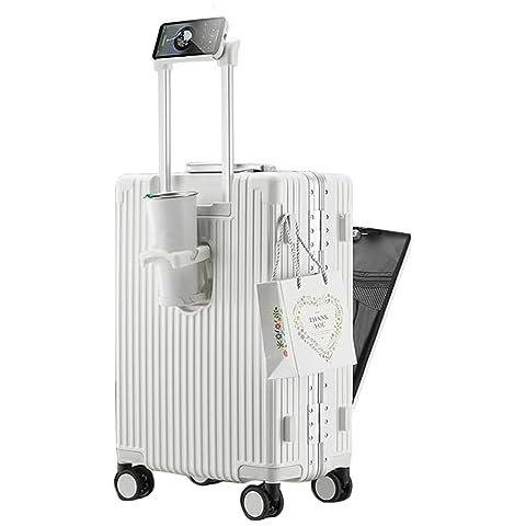 feilario 24in Aluminium Frame Hardside Spinner Wheel Luggage, Built-In TSA lock Carry on Suitcase, with Cup Holder & Phone Holder Cover
