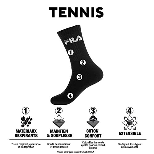 Fila 3 Paia Di Calzini, Calze Da Tennis In Spugna Con Colletto Con Logo, Unisex: Colour: Grey | Size: 9-11 Uk - 3