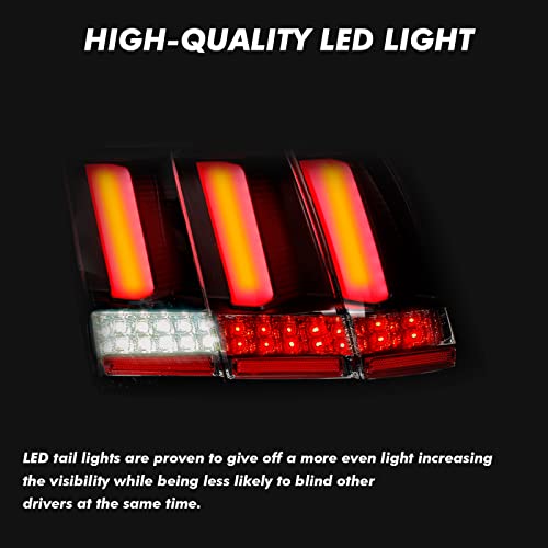 Acmex Tail Light Assembly, Compatible With 1999-2004 Ford Mustang With Clear Tube, Replacement Rear Smoked Lamps Pair Of Passenger Right And Driver Left Side W/Sequential Turn Signal #TOP6