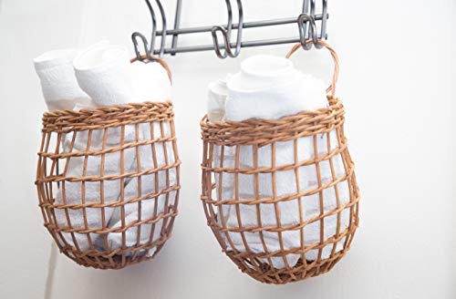 HyakuOku Onion Basket Handwoven Rattan - Chic Decor Hanging Wall Onion Container - Vintage Boho Storage for The Kitchen or Home - Bohemian Baskets with Handle - Pack of 2 Small Rattan Baskets - Image 6
