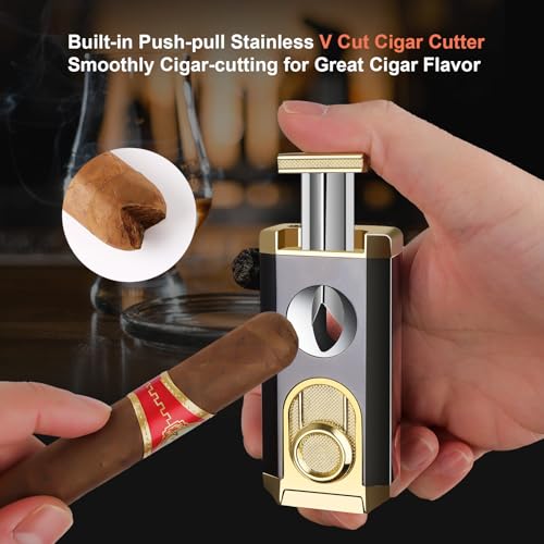 Travel Cigar Humidor, Cedar Wood Lined, with All-in-one Cigar Lighter, Built-in V Cutter& Holder, Cigar Draw Enhancer, Hygrometer & Humidifier, Leather Cigar Case with Cigar Accessories Hold 6 Cigars - Image 5