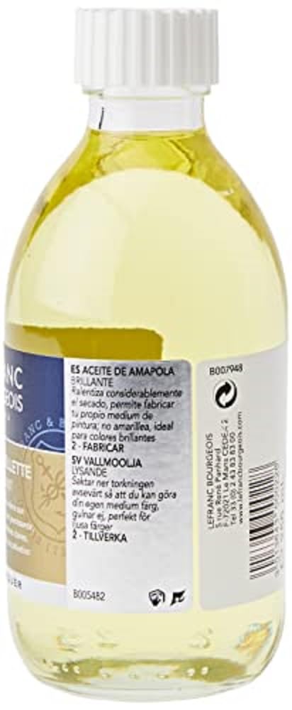 Lefranc Bourgeois Aditivo para Pintura al Óleo - Aceite de Amapola, Frasco de 250 ml