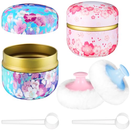 Image of Chengu 2 Sets Body Powder Puff with Container and Spoon | 2 Soft Puffs 2 Spoon and 2 Dusting Loose Powder Container for Baby Women Home and Travel Use