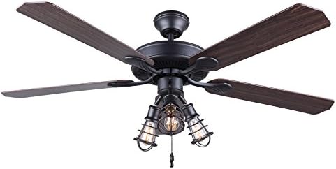 Canarm LTD CF52OTT5GPH Otto 52" Ceiling Fan 5 Rev Blades Silver Oak/Walnut 3 Light, Graphite Metal Cage Shades, Dual Mount, No Limiter