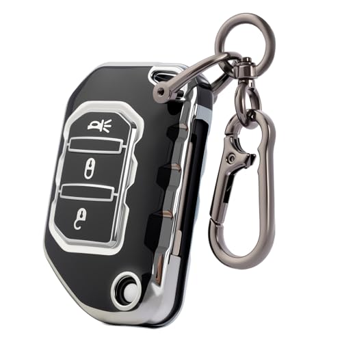 CHATYYD Key Fob Cover for Jeep with Keychain,Soft TPU Key