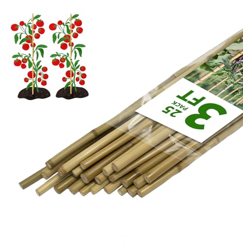 Plant Stakes 25 Pack 3FT Natural Garden Bamboo Sticks Plant Support Stakes for Indoor & Outdoor Plants Orchid Tomato Vegetable Stakes for Garden