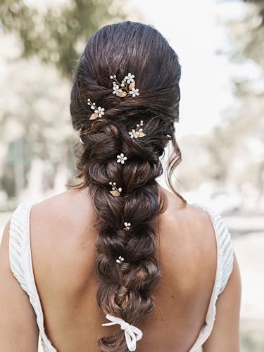 SWEETV 7 Pieces Bride Hair Accessories Pearl Wedding Hair Pins Leaf Bridal Hair Piece Vintage Hair Headpiece Leaf Hair Clips Jewelry for Women Bridesmaids Brides Flower Girls
