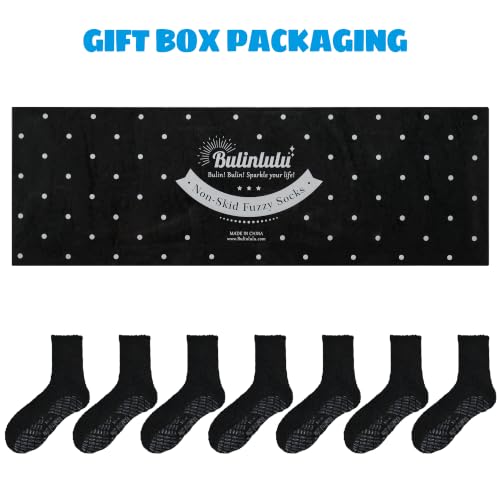 Image of Bulinlulu Fuzzy Socks with Grips Plush Sleep Cozy Winter Soft Hospital Fluffy Socks for Womens Mens Gifts
