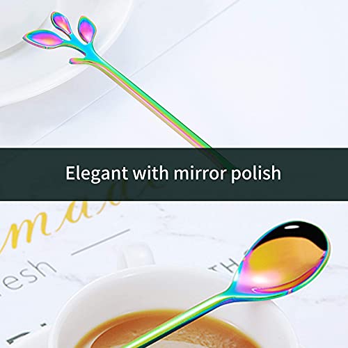 Ifeico Tea Spoons, Rainbow Demitasse Espresso Spoons, 4.7 Inch Mini Coffee Spoons For Home Kitchen Tableware, Leaf Ice Cream Spoon, Dessert Spoons, Smooth Edge & Dishwasher Safe, 12 Pack #TOP4