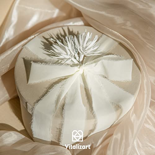 Vitalizart 3 Rolls Handmade Fringe Chiffon Silk Ribbon 1.5" X 7Yd Cream White Ribbons Set For Wedding Invitations, Bridal Bouquets, Gifts Wrapping, Diy Crafts #TOP3