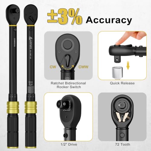 Image of ANPUDS Crowfoot Wrench Set & 1 /2 inch Torque Wrench, 17-36mm Flare Nut Wrench | 6 Point Metric Crows Foot Wrench Set, 10-170 Ft-Lb Click Wrench, Prevents Rounding for Brake, Hydraulic, HVAC & Truck Lines