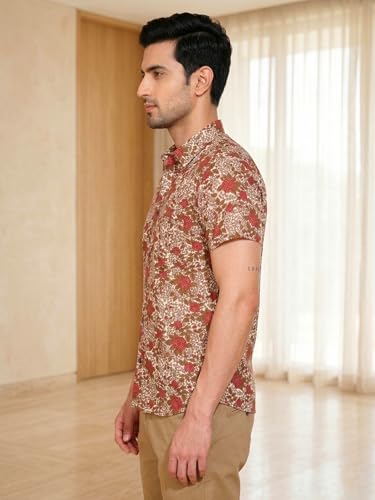 Image of Yash Gallery Men's Cotton Warli Print Shirt Collar Regular Shirt