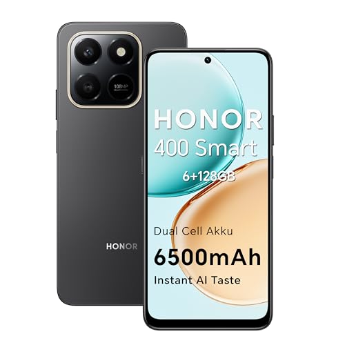 HONOR 400 Smart 4G Smartphone Dual SIM NFC Android 15, 6+128GB, 108MP +2MP mit AI Taste Telefon, 6500 mAh Dual Cell Akku, 6,77 Zoll 120 Hz Comfort Display, 5 Sterne SGS&IP65, Velvet Black