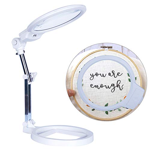 Large Magnifier Glass-Standing Magnifying Glass with Light, 5.5 Jumbo Inch Lens Reading Magnifying Glass , Folding Hand Held Magnifier, Best Hands Free Magnifying Glass for Reading and Jewelry Design