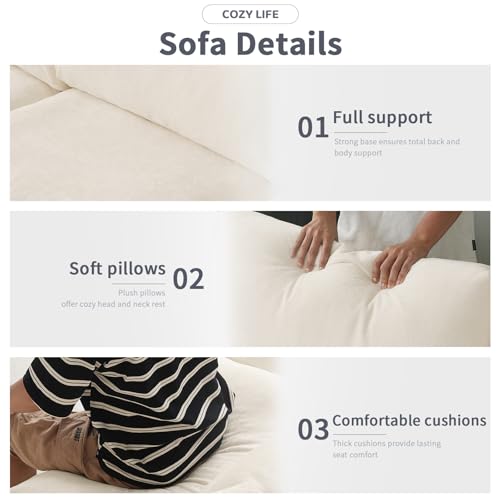 Cloud Sectional Couches for Living Room,100.5\" Convertible L Shaped Couch with Ottoman, 4 Seater Modular Sectional Sofa,Deep Seater Furniture Sets,Beige