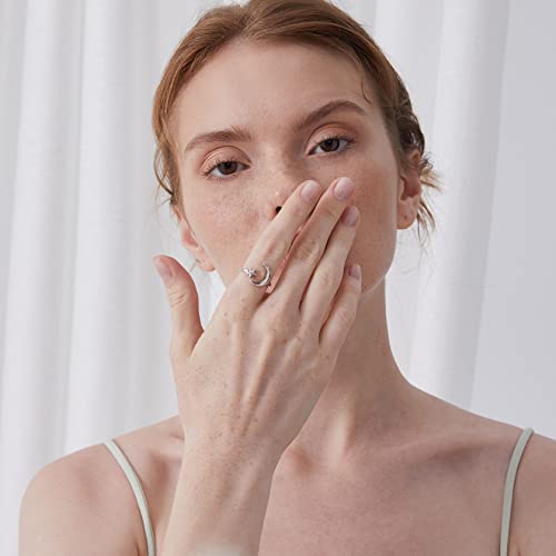 Chicsilver 925 Sterling Silver Moon Star Ring For Women, Simple Stackable Knuckle Rings Adjustable Wrap Open Ring #TOP1