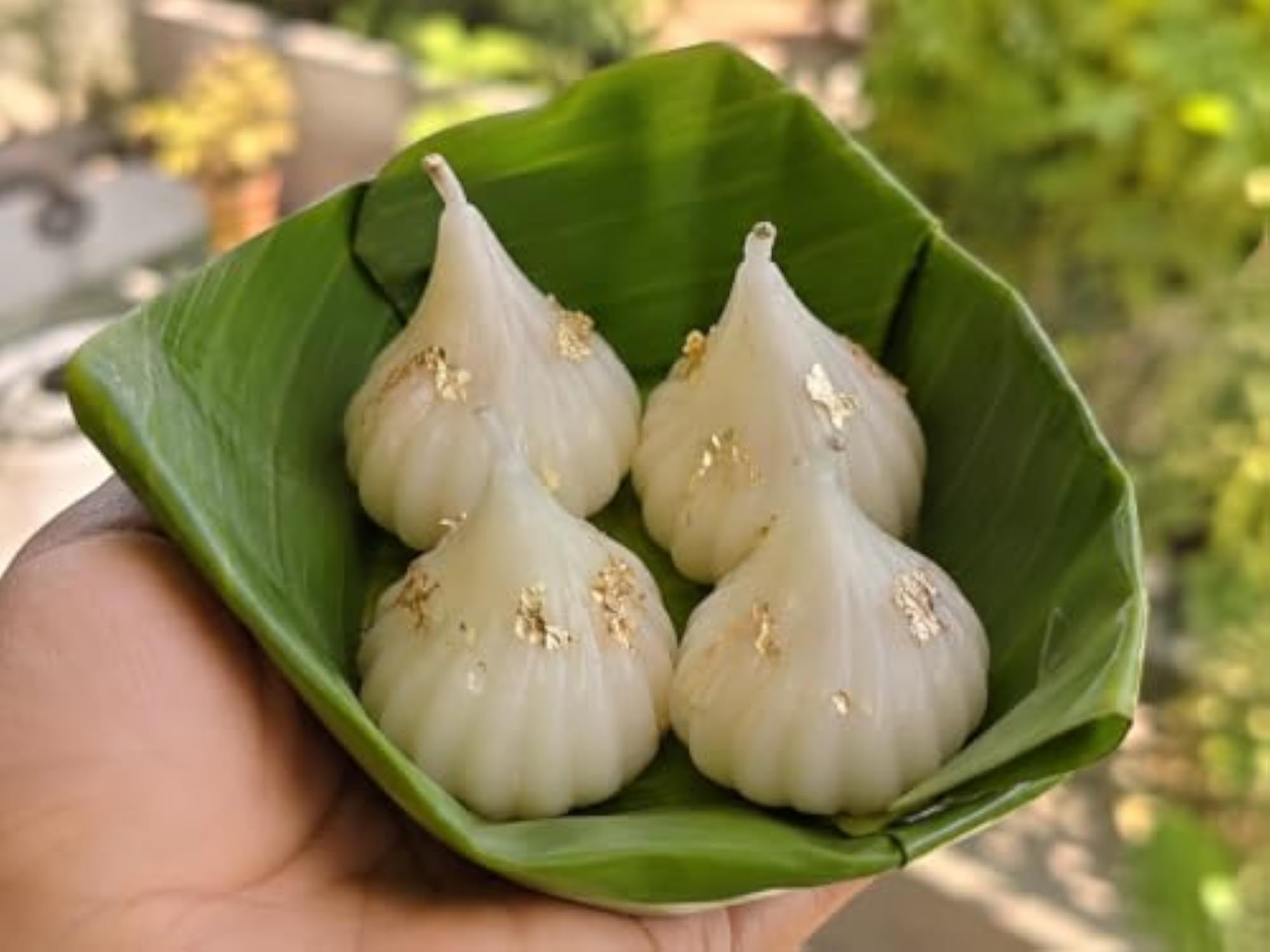 Modak Candles Handcrafted with Gold Flake Detailing, Festive Gift