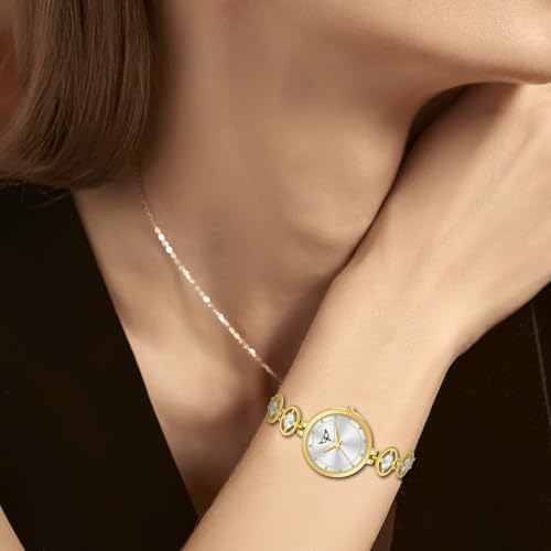 Image of Ladies Fashion Watch with Bracelet and Crystal Bezel, Black Analog Design, Water Resistant