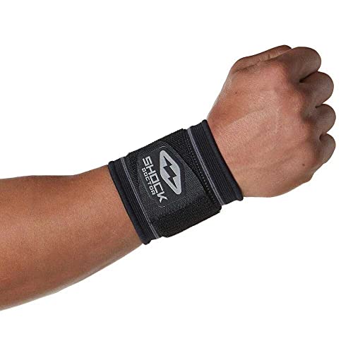 Shock Doctor Compression Knit Wrist Sleeve with Strap, Large, Black/Grey