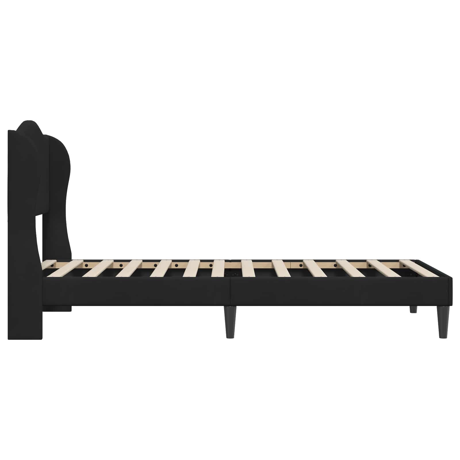 Rama de cama con cabecero de terciopelo negro 90x200 cm estructura moderna con listones robustos para dormitorio y habitacion de huespedes